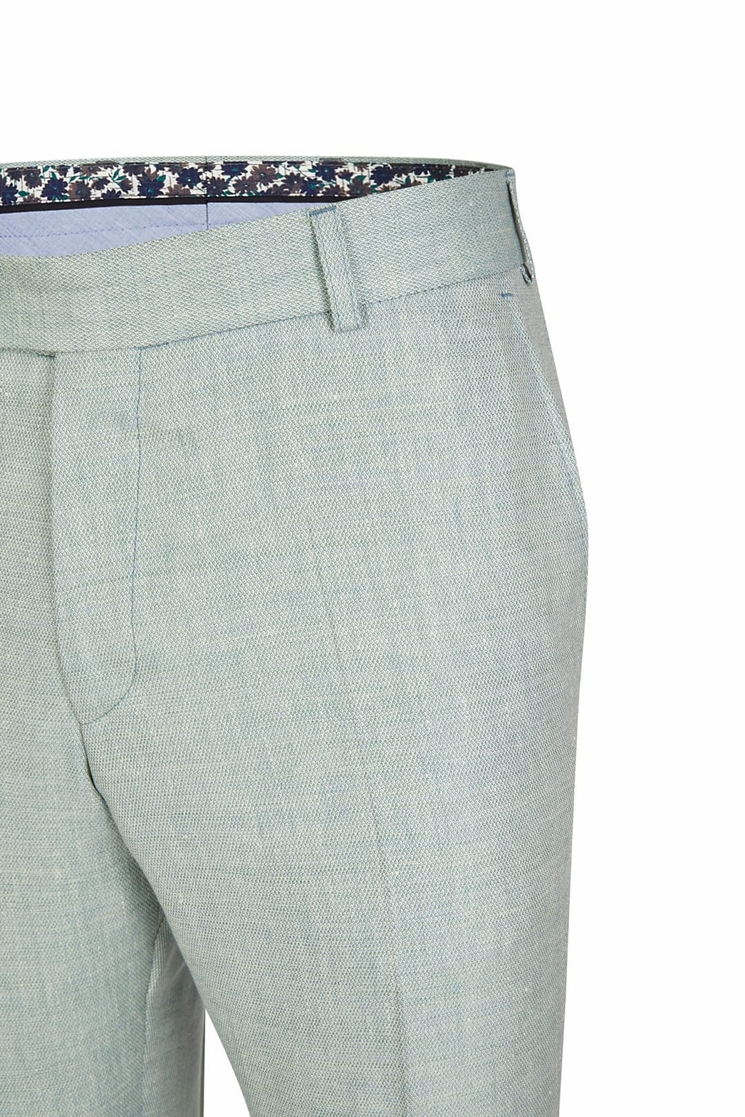 wil_W-724-_411206_40_add1_jpeg_lowres_extern_von_master Nahaufnahme der Wilvorst Green Wedding Hose 411206/40 in Hellgrau mit Seitentasche und floral gemustertem Innenbund, abgebildet auf weißem Hintergrund - ideal zum Kombinieren mit Brautmoden oder dem Brautkleid Ihrer Wahl.