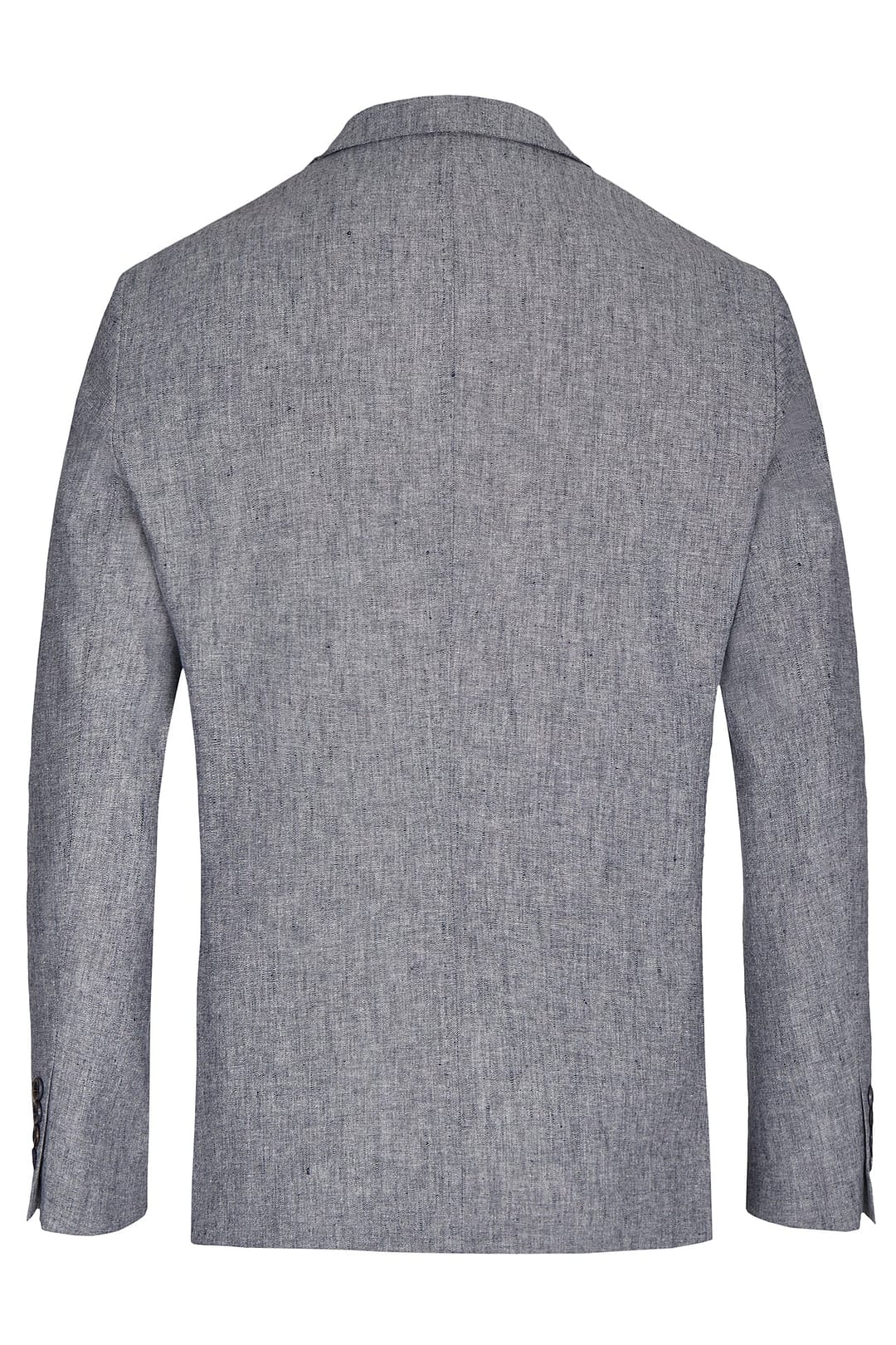 Rückenansicht des Atelier Torino Vintage Wedding Sakko 811773/30 in Hellgrau mit gekerbtem Kragen und langen Ärmeln, ideal für die Kombination mit Brautmoden oder Hochzeitskleidern, auf weißem Hintergrund.