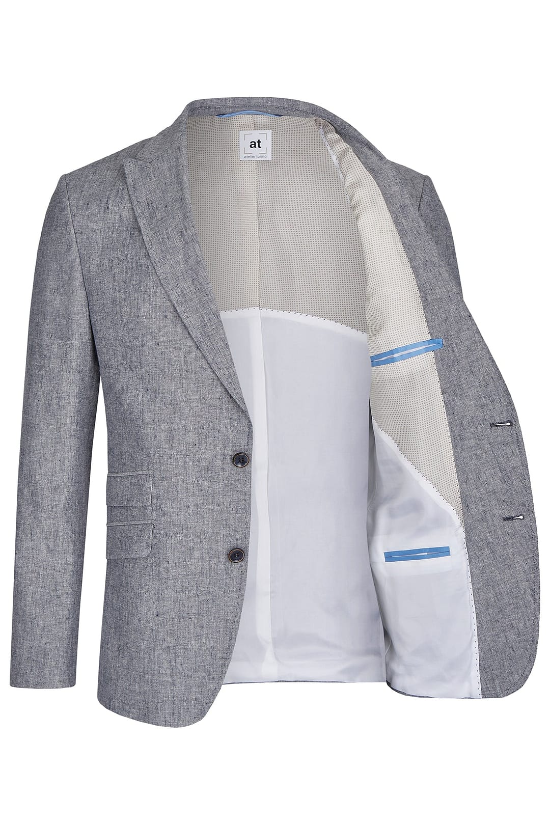 Der Atelier Torino Vintage Wedding Sakko 811773/30 ist ein hellgrauer Einreiher mit Revers und beige-weißem Innenfutter - ideal, um Brautmoden zu ergänzen oder ein modernes Flair in Ihr Hochzeitskleid zu bringen.